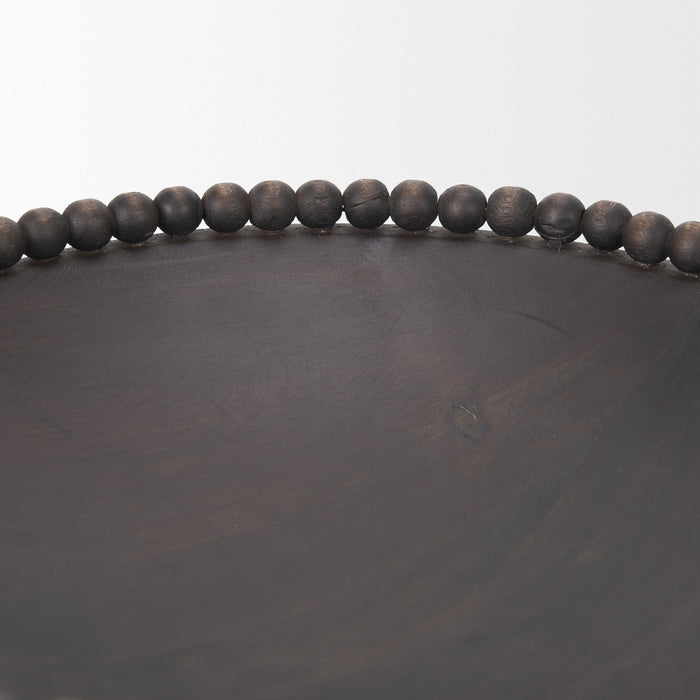 Set of Two Black Solid Wood Beaded Edge Round Centerpiece Bowls