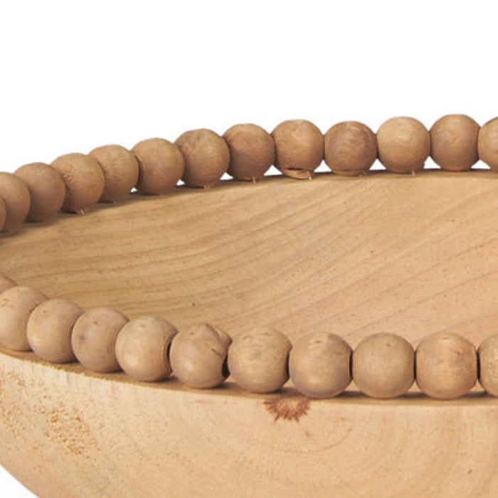 Set of Two Brown Solid Wood Beaded Edge Round Centerpiece Bowl
