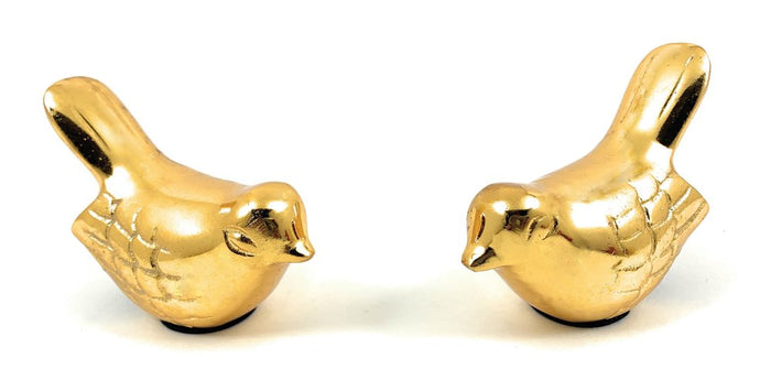 Set of Two Gold Metal Bird Tabletop Sculpture