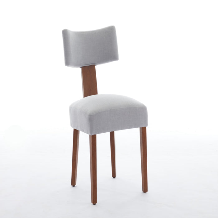 Set of Two Gray And Brown Linen And Solid Wood Dining Side Chairs
