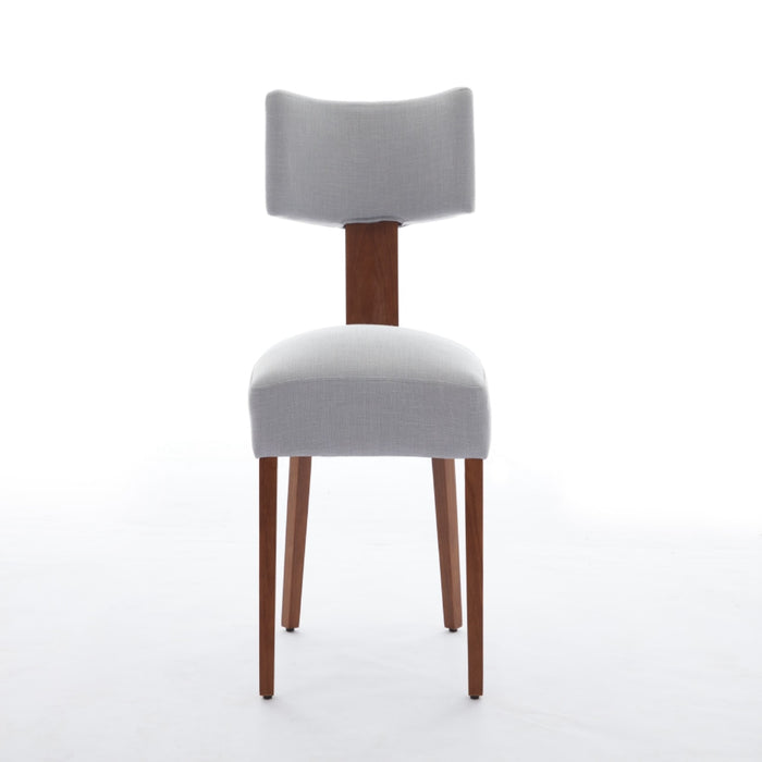 Set of Two Gray And Brown Linen And Solid Wood Dining Side Chairs