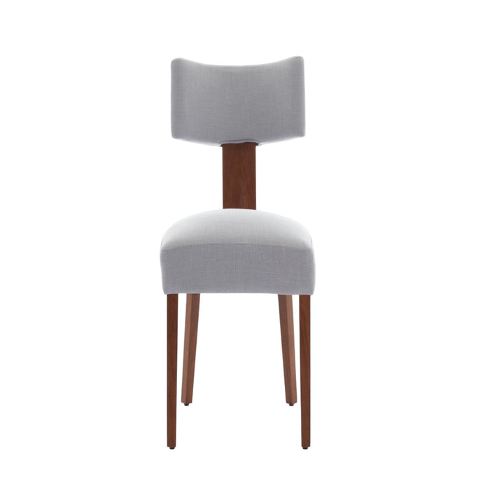 Set of Two Gray And Brown Linen And Solid Wood Dining Side Chairs