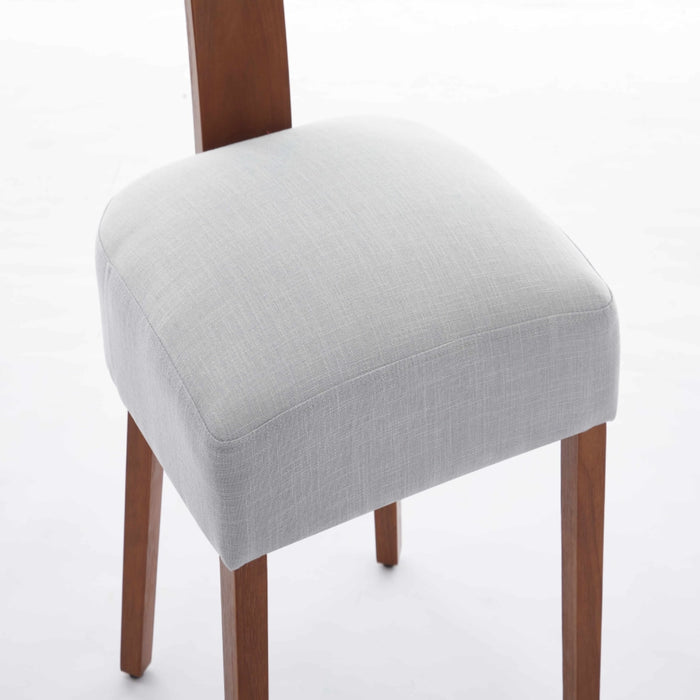 Set of Two Gray And Brown Linen And Solid Wood Dining Side Chairs