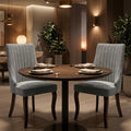 Set of Two Gray And Brown Tufted Velvet And Solid Wood Dining Side Chairs