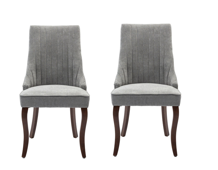 Set of Two Gray And Brown Tufted Velvet And Solid Wood Dining Side Chairs
