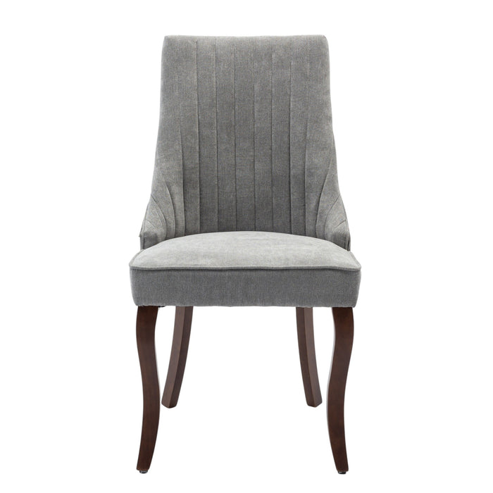 Set of Two Gray And Brown Tufted Velvet And Solid Wood Dining Side Chairs
