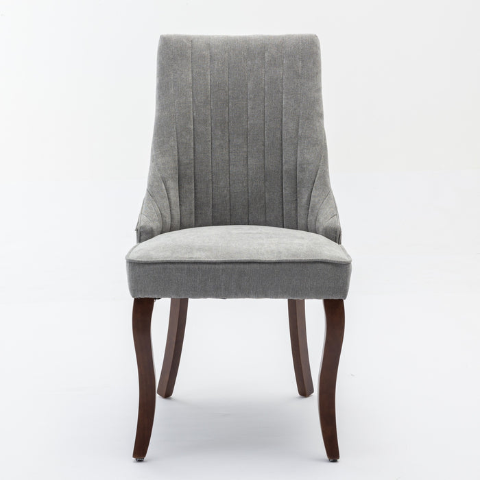 Set of Two Gray And Brown Tufted Velvet And Solid Wood Dining Side Chairs