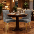 Set of Two Gray And Gold Chenille And Stainless Steel Dining Side Chairs