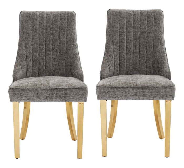 Set of Two Gray And Gold Chenille And Stainless Steel Dining Side Chairs