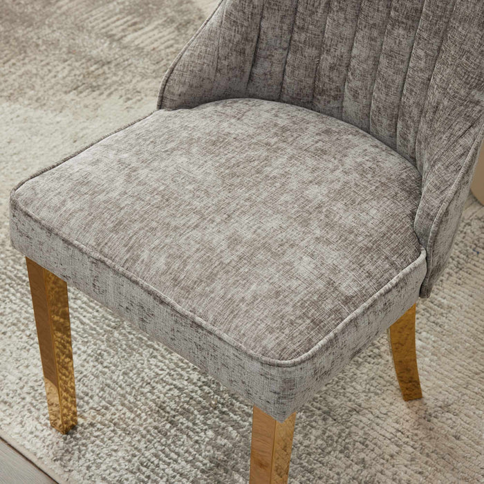 Set of Two Gray And Gold Chenille And Stainless Steel Dining Side Chairs