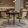 Set of Two Green Natural And Silver Velvet Rattan And Stainless Steel Dining Chairs