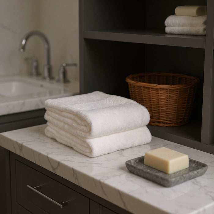 Set of Two Ivory Cotton 13" X 13" Quick Dry Terry Cloth Washcloths