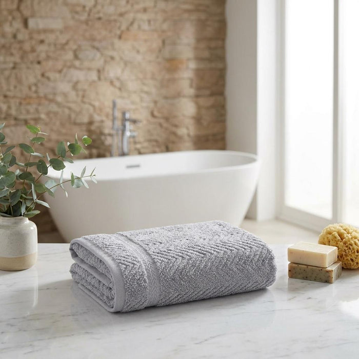 Set of Two Light Gray Chevron Turkish Cotton 16" X 30" Hand Towels