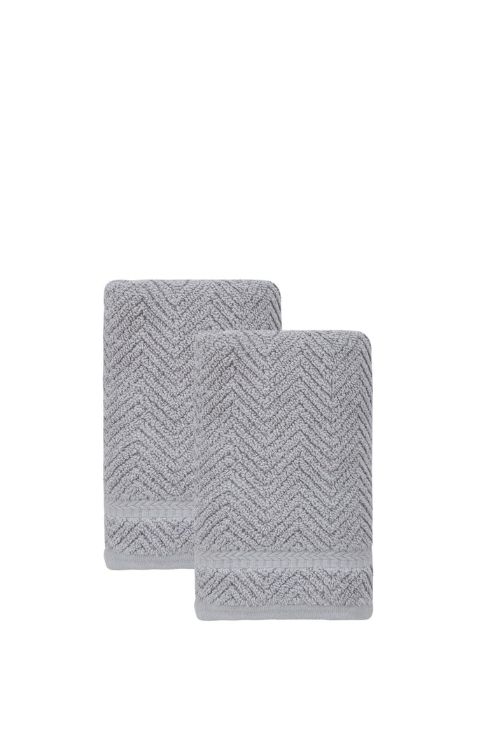 Set of Two Light Gray Chevron Turkish Cotton 16" X 30" Hand Towels