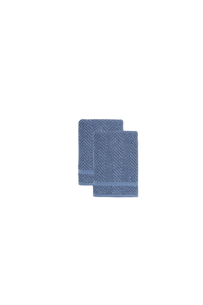 Set of Two Navy Blue Chevron Turkish Cotton 16" X 30" Hand Towels