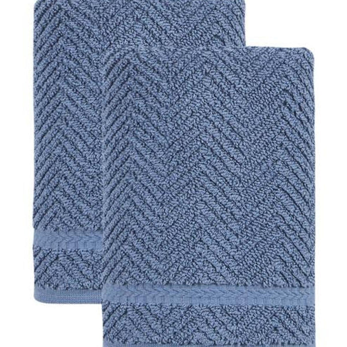Set of Two Navy Blue Chevron Turkish Cotton 16" X 30" Hand Towels