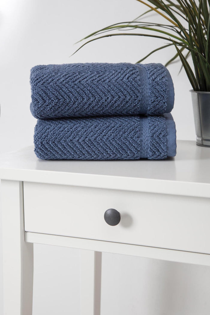 Set of Two Navy Blue Chevron Turkish Cotton 16" X 30" Hand Towels
