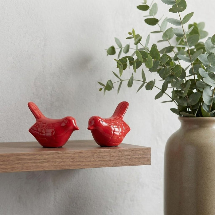 Set of Two Red Metal Bird Tabletop Sculpture