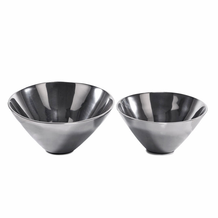 Set of Two Silver Aluminum Round Centerpiece Bowls