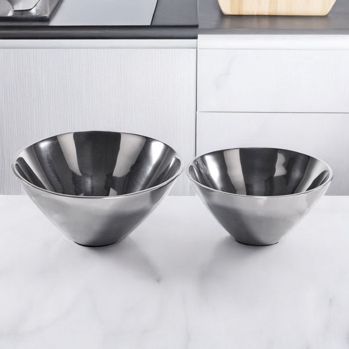 Set of Two Silver Aluminum Round Centerpiece Bowls