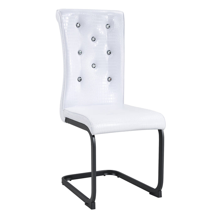 Set of Two White And Black Tufted Faux Leather And Metal Dining Side Chairs