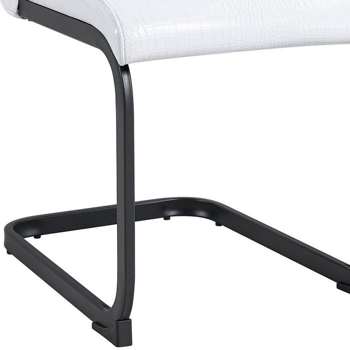 Set of Two White And Black Tufted Faux Leather And Metal Dining Side Chairs