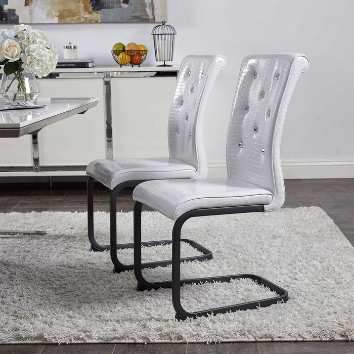Set of Two White And Black Tufted Faux Leather And Metal Dining Side Chairs