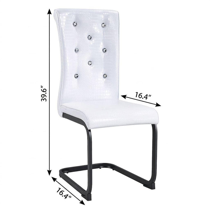 Set of Two White And Black Tufted Faux Leather And Metal Dining Side Chairs