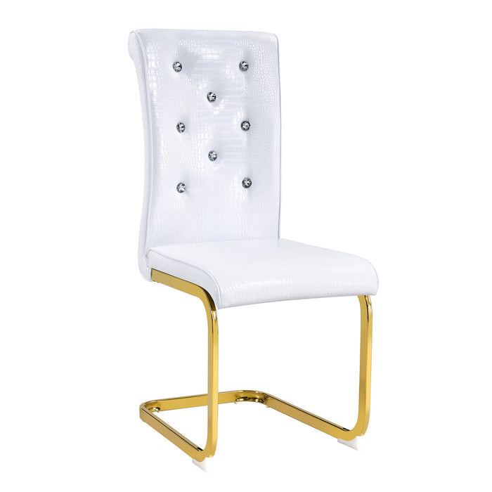 Set of Two White And Gold Tufted Faux Leather And Metal Dining Side Chairs