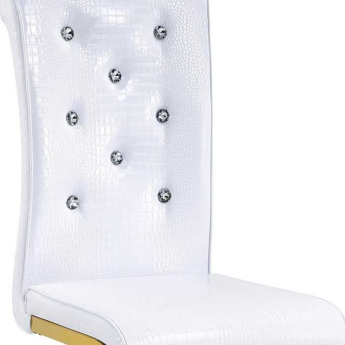 Set of Two White And Gold Tufted Faux Leather And Metal Dining Side Chairs