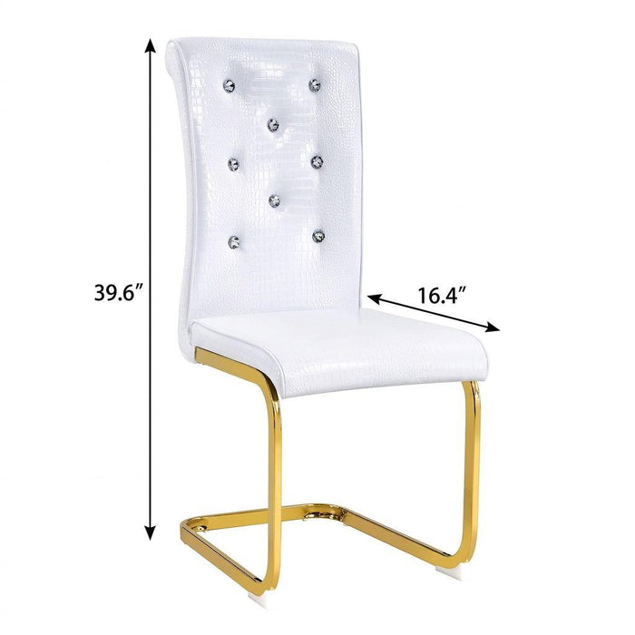 Set of Two White And Gold Tufted Faux Leather And Metal Dining Side Chairs