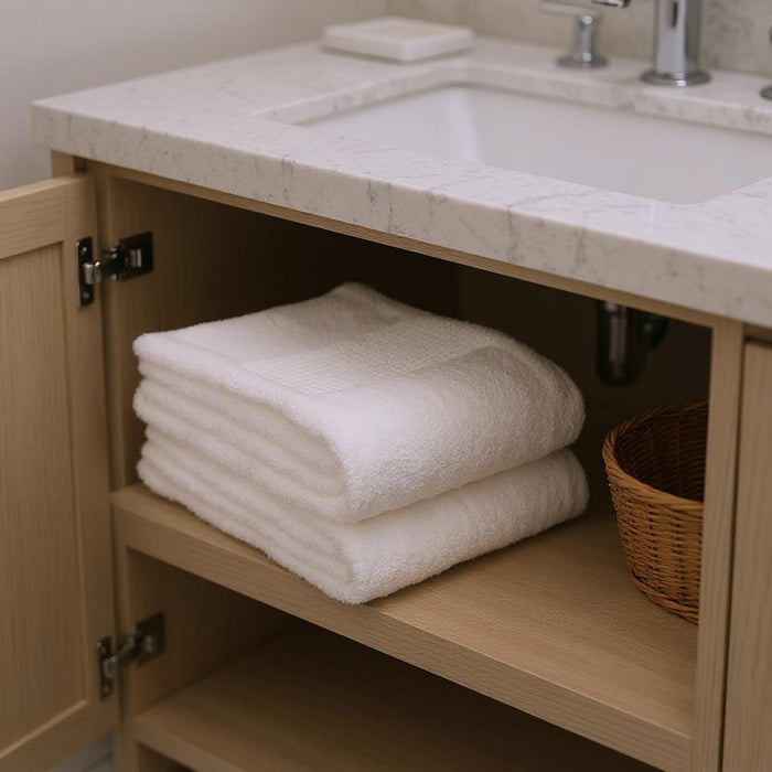 Set of Two White Cotton 16" X 30" Quick Dry Terry Cloth Hand Towels