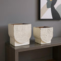 Set of Two White Metal 20 Ounce Rectangular Pot Planters