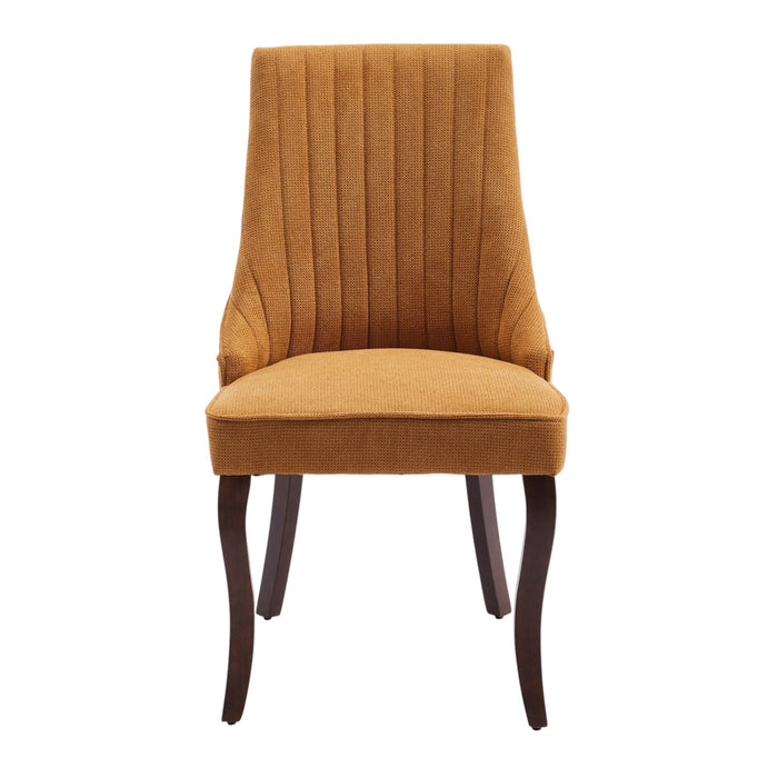 Set of Two Yellow And Brown Linen And Solid Wood Dining Side Chairs