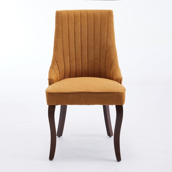 Set of Two Yellow And Brown Linen And Solid Wood Dining Side Chairs