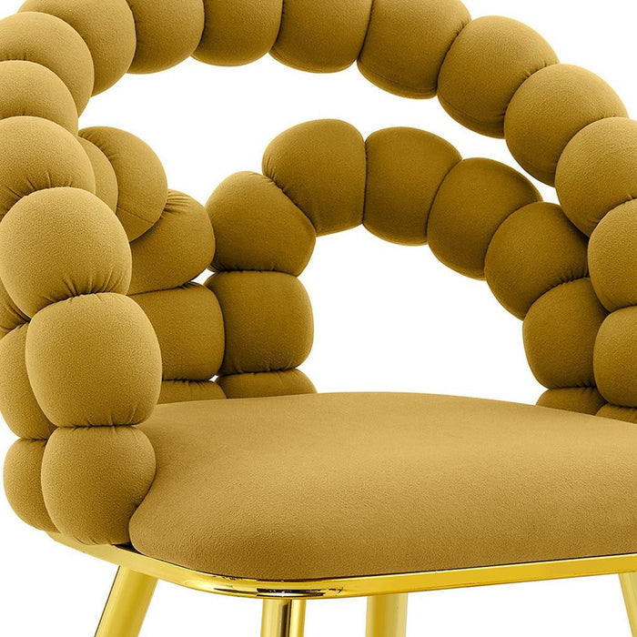 Set of Two Yellow And Gold Velvet And Metal Open Back Dining Arm Chairs