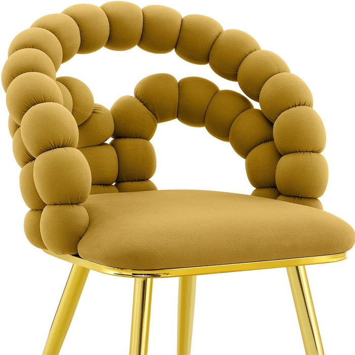 Set of Two Yellow And Gold Velvet And Metal Open Back Dining Arm Chairs
