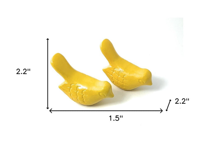 Set of Two Yellow Metal Bird Tabletop Sculpture