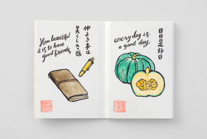 The TRAVELER'S notebook Watercolor Paper refill measures approximately 3.5 by 4.9 inches and fits in the passport size Traveler's Notebook.