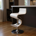 White And Silver Faux Leather And Metal Low Back Adjustable Height Bar Chair