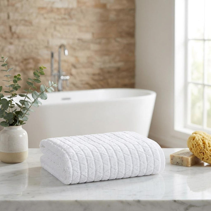White Geometric Turkish Cotton 27" X 54" Bath Towel