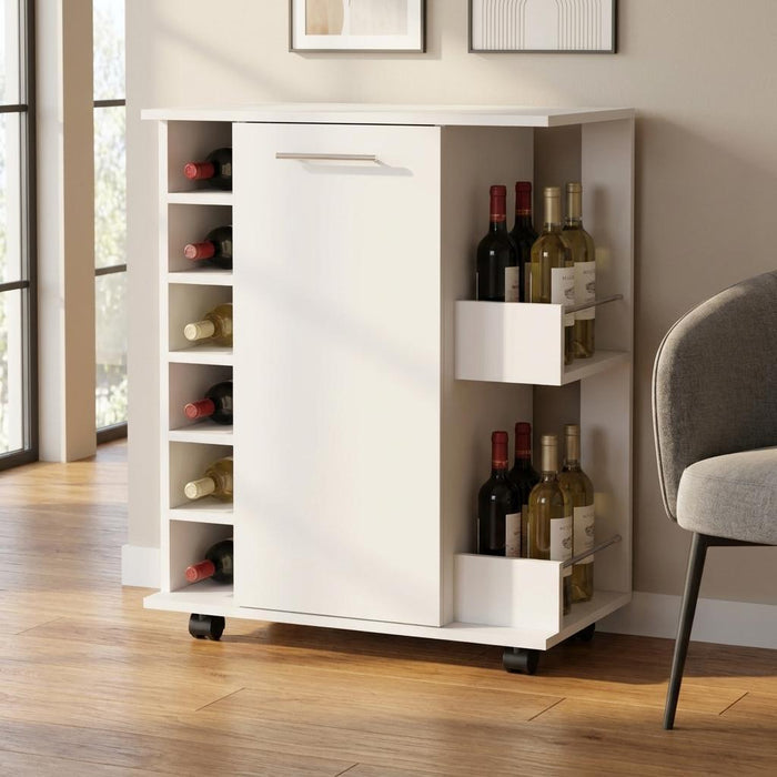 White Rolling Bar Cart With Wine Storage