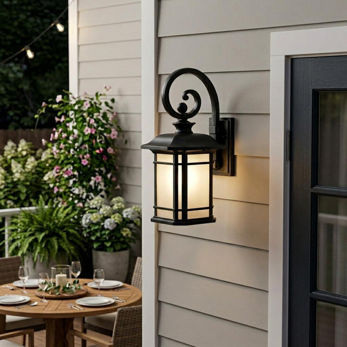 XL Matte Black Frosted Linen Glass Lantern Wall Light